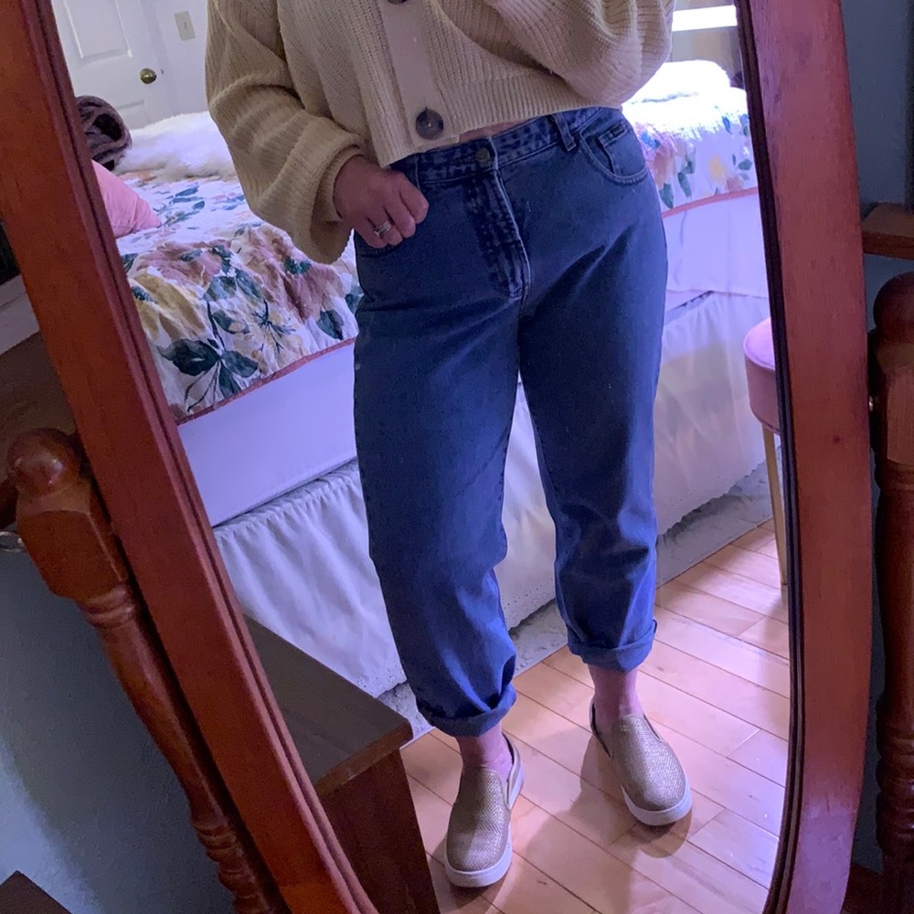 Facconable, strait leg mom jeans.  100% cotton.